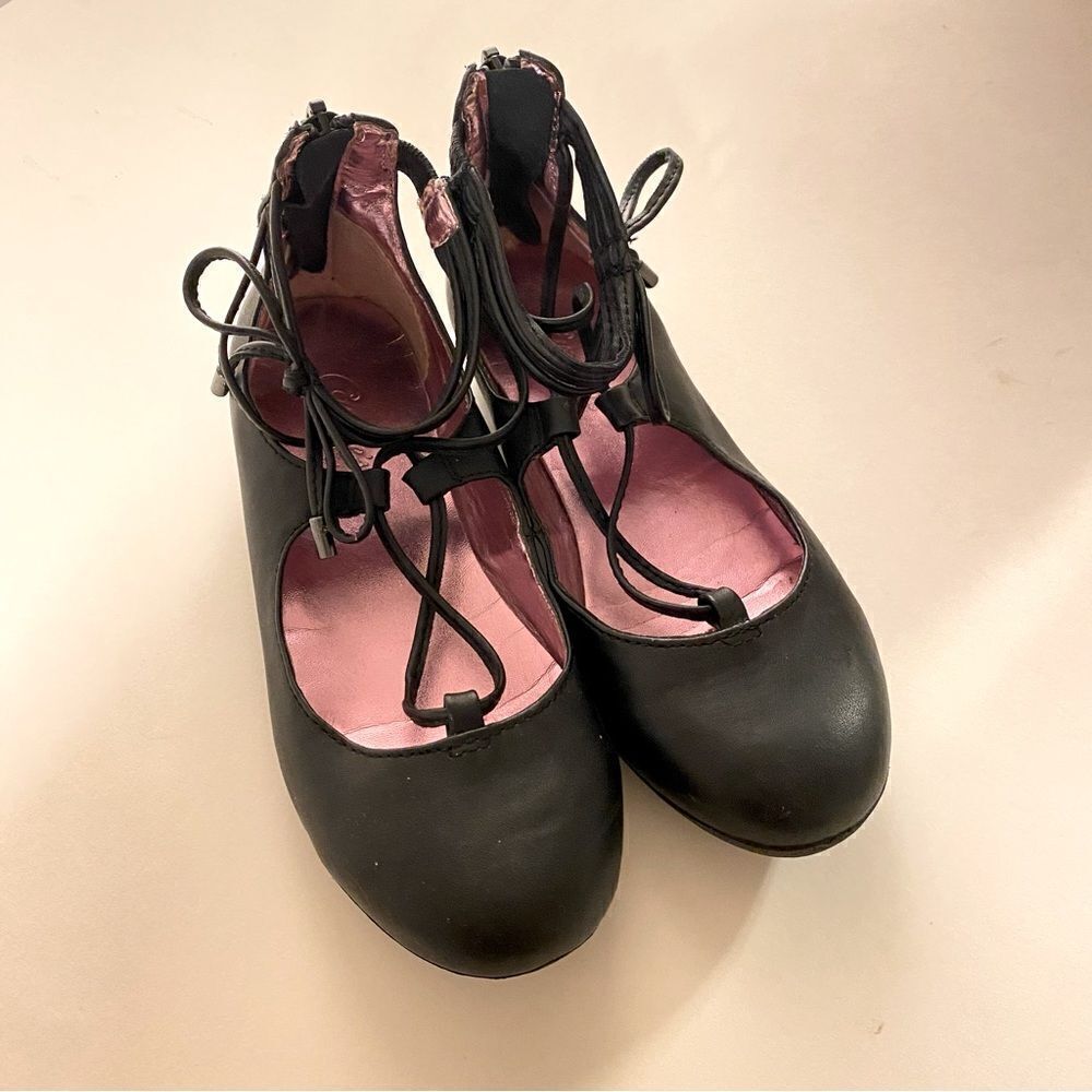 Candies faux leather black ballet slipper zipper back round toe flat shoes-13